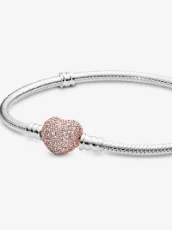 Pandora Jewelry - Pandora Pave Heart Clasp Snake Chain Bracelet - 925 silver and Rose gold